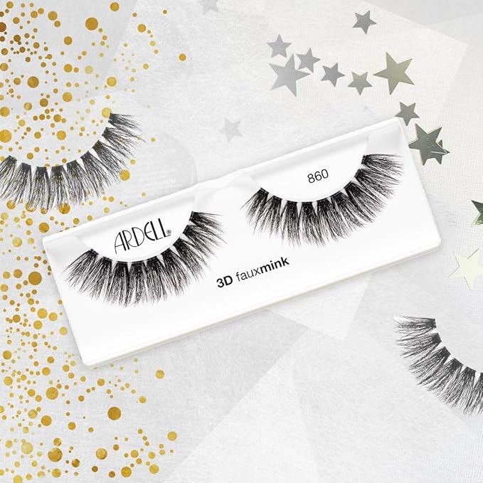 Ardell False Eyelashes 3D Faux Mink Lashes, 860 - Lightweight Strip Lashes with Invisiband for a Dramatic Eye Look, 4 Pairs