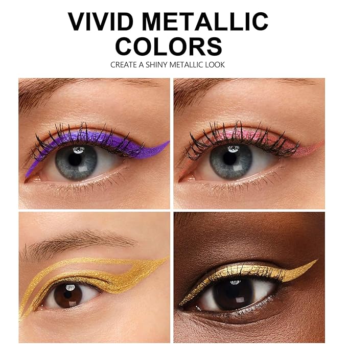 SAUBZEAN Metallic Liquid Eyeliner, Waterproof & Smudge-Proof Shimmer Eye Liner with Precision Brush, Long-Lasting Bold Color, Quick-Dry & Easy Removal, for Winged Makeup, Peacock Green