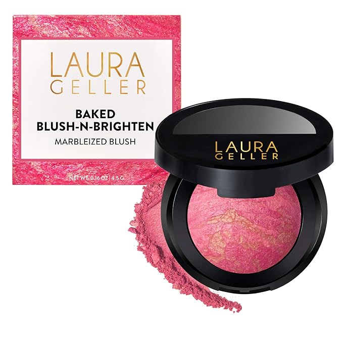 LAURA GELLER NEW YORK Baked Blush-n-Brighten for Mature Skin - 07 Sunlit Rose - Powder Blush Won't Settle into Fine Lines - Buildable Natural Finish – Longlasting Formula - Made in Italy