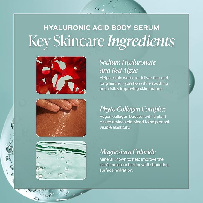 Saltair Hyaluronic Acid Body Serum – Hydrating Body Lotion for Smoother Looking Skin – Sheer Gel Moisturizer with Sodium Hyaluronate & Red Algae – Fragrance-Free HA Hydrator – 13oz Pump Bottle