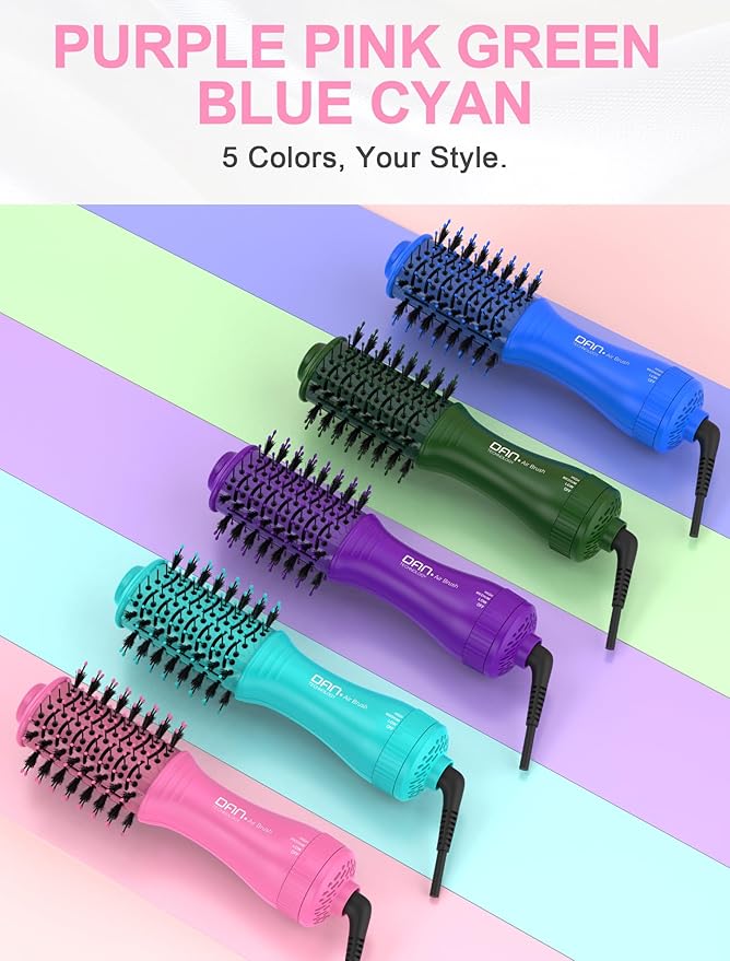 Mini Travel Blow Dryer Brush for Short to Medium Hair, 2 Inch Oval Hot Air Brush with Ceramic Coating, 3 Heat Settings for Smooth, Voluminous Blowouts, 120V (Pink)