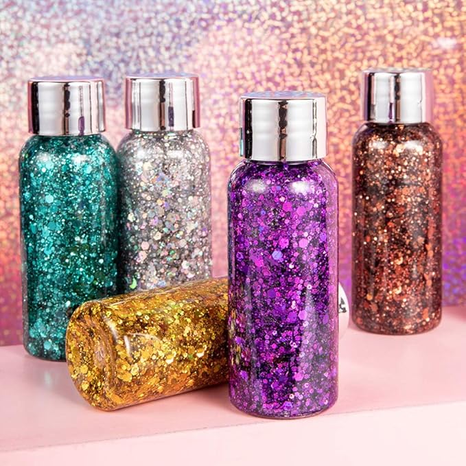 Body Glitter Gel, Mardi Gras Chunky Face Glitter Mermaid Sequins, Sparkly Hair Glitter,Singer Concert Festival Rave Accessories, Halloween Body Painting (#08 Dark Red)