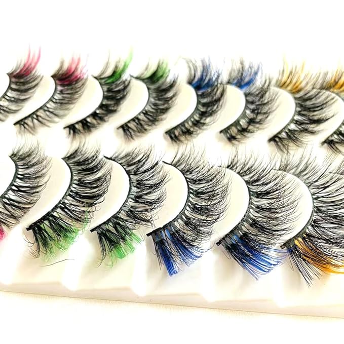 Sunniess Ombre Colored Lashes Silk Protein Fluffy Wispy Volume Fake Lashes for Halloweens Cosplay Party Stage Lashes with Color Make up Faux Mink False Eyelashes