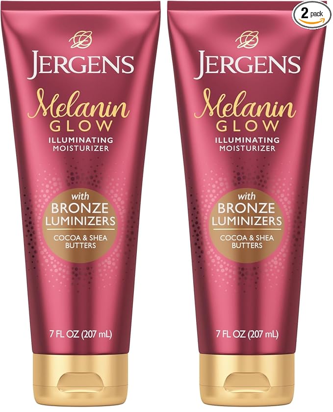 Jergens Hand and Body Lotion,Melanin Glow Illuminating Moisturizer,With Bronze Luminizers,7 Oz,(Pack of 2)