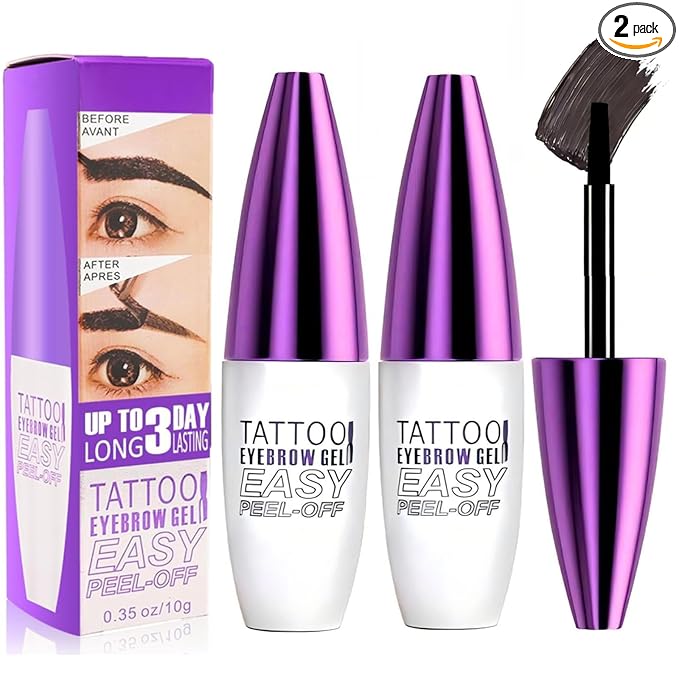 2 Pack Tattoo Eyebrow Gel Easy Peel Off, Waterproof & Sweatproof Eyebrow Tint Peel Off, Easy Peel-Off Eyebrow Gel, Suitable For All Skin Types (Grey Brown)