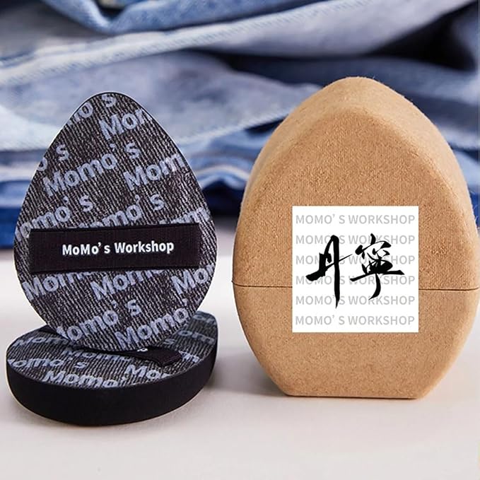 Momo's Workshop Black Denim Makeup Sponges,Blender Sponges for Foundation & Concealer, Non-Absorbent Rubycell, Large Beauty Sponge,Makeup on Details Targeted, Travel Friendly & Reusable,2pcs