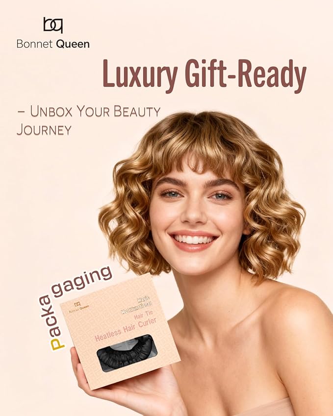BONNET QUEEN Heatless Hair Curler Set (3Pcs), Heatless Curls Overnight with Satin Hair Rollers for Women, Black (For Short Hair)