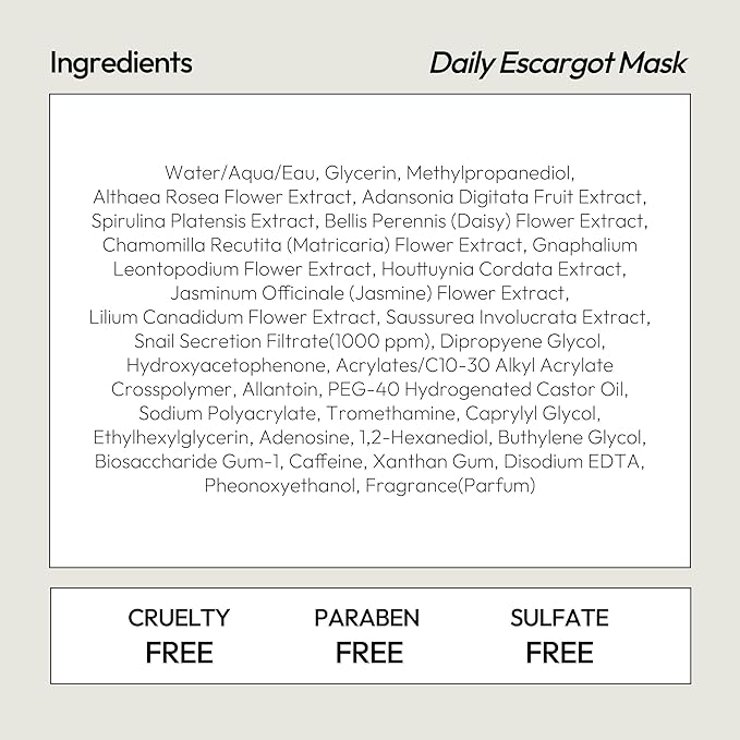 LAPCOS Escargot Sheet Mask - Regenerating, Soothing & Moisturizing Face Masks with Snail Filtrate for Dull, Damaged Skin - Highly Breathable Tencel Hybrid Sheet - Korean Skin Care (Pack of 5)