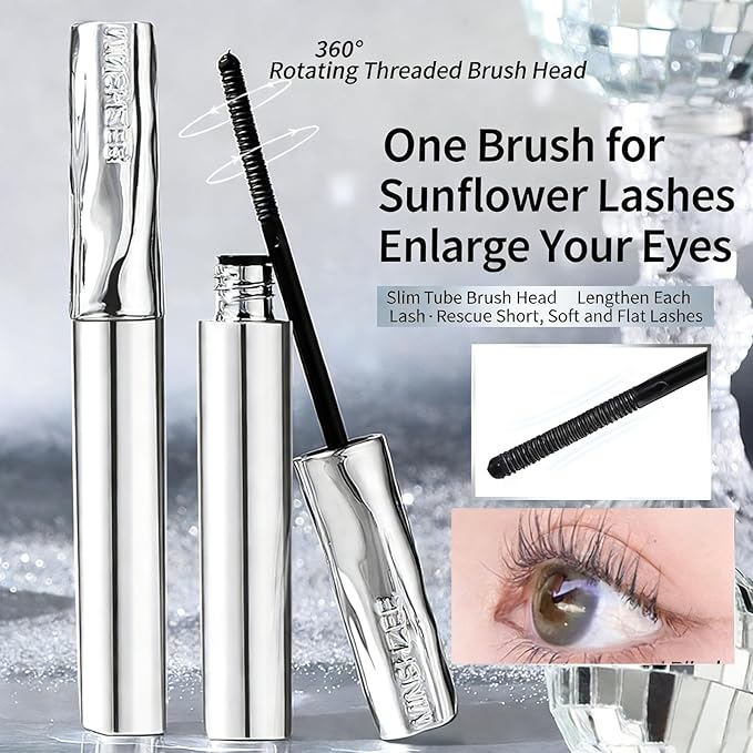 2Pcs Iron Wand Mascara, Telescopic Metal Tubing Mascara Natural Length Volume Slim Steel Tube Eyelash Primer Ultra Fine Lengthening & Curling Smudge-Proof Mascara (Black)