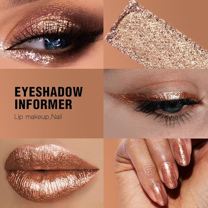 Afflano Shimmery Nude Brown Eyeshadow Highly Pigmented, Sparkle Intense Color Brown Glitter Eyeshadow Palette Single, Long Lasting, Blendable, Daily Wear, Neutral Metallic Glitter Eyes Look, 5H