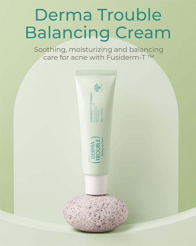 Derma Trouble Balancing Cream (1.7 fl oz) 10,000ppm Fusiderm-T - Face Moisturizer for Acne Prone Skin - Lightweight Hydrating Facial Cream with Sebum-Control - Korean Skincare