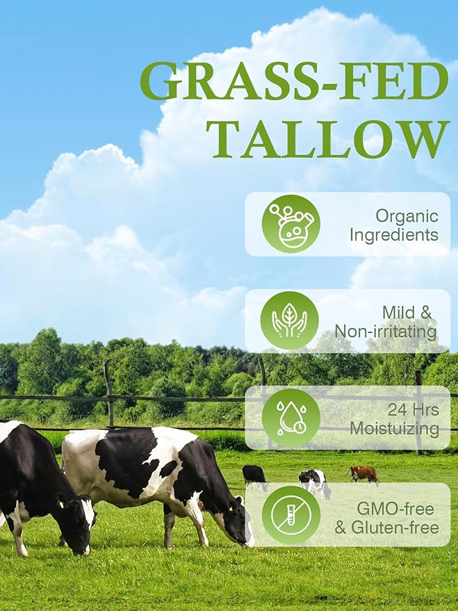 Beef Tallow, Beef Tallow for Skin, Tallow Face Moisturizer, 2 Packs Unscented Beef Tallow Blam Grass Fed Whipped Tallow Face Cream Nourishing Soothing Moisturizer Body Lotion Skin Care