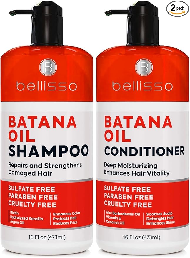 Batana Oil Shampoo and Conditioner Set - Thickening Hair Products for Women and Men - For Strengthening and Volumizing Fine and Thinning Hair - Sulfate Free with Biotin and Keratin for a Fuller Look