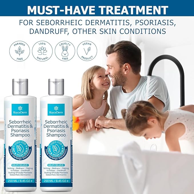 Roycederm Seborrheic Dermatitis & Psoriasis Shampoo for Dandruff - Helps Relieve Itching, Flaking & Scaling, Dry Itchy Scalp
