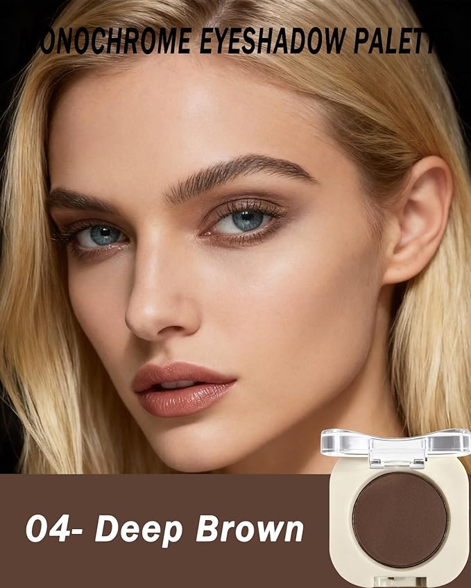 Single Nude Eyeshadow Palette Matte Dark Brown,Smooth Velvet Pressed Powder Eye Shadow &Eyebrow,Longwear High Pigment Mini Monochrome Eyeshadow Lightweight Blendable Formula Women Daily Makeup-04
