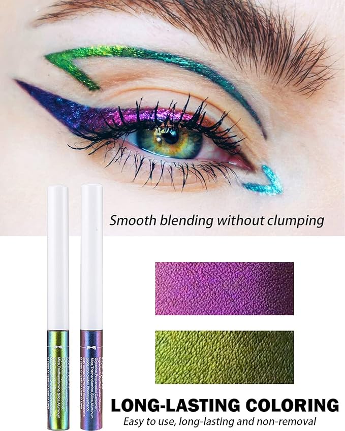 Chameleon Glitter Eyeliner Liquid,Pink Purple Metallic Satin High-Pigmented Color Multi-Reflective Finish Glitter Eye Liner Eyeshadow Pen,Ultra-Fine Tip Eyeliner,Christmas Makeup Gift for Women-06