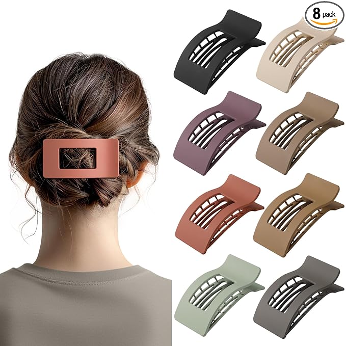 8 Pack Flat Claw Clips for Women - Matte No Slip Hair Clips for Thick & Thin Hair, Large French Claw Clips Strong Hold Styling Accessories