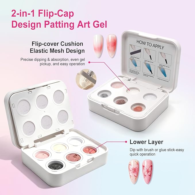 Cushion Patting Gel Polish Pallete Kit - 6 Colors Sponge Ombre Gradient Gel Pat Paint for Nails - Painting Nail Art Palette Manicure Tools for Blush Aura French Sculpting Nails Salon Home