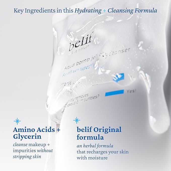 belif Jelly Hydrating Deep Cleanser – Low pH Mild Gel-to-Foam Face Wash for Daily Deep Pore Cleansing, Hydrating and Refreshing for All Skin, Korean Skincare, (5.4 fl.oz., New Formula) (Pack of 2)