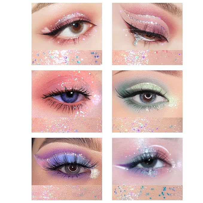 6Pcs Liquid Glitter Eyeshadow Eyeliner, Korean Makeup Glitter Shinning Eye Liner Long Lasting Quick Drying Pigmented Loose Bling Under Eye Shadow Mother's Day Makeup Gifts for Women