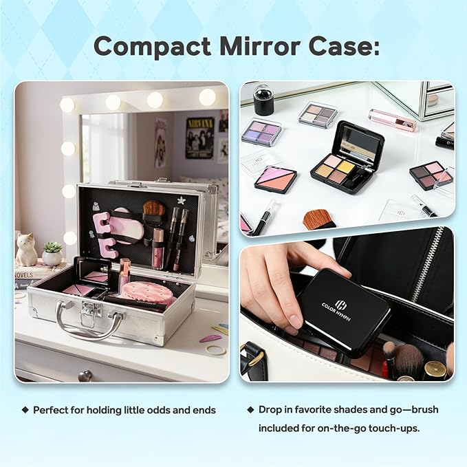 Color Nymph Beginner Makeup Kits For Teens With Train Case Included Full Makeup Kit Eyeshadow Palette Blushes Bronzer Highlighter Lipstick Brushes Mirror (White)