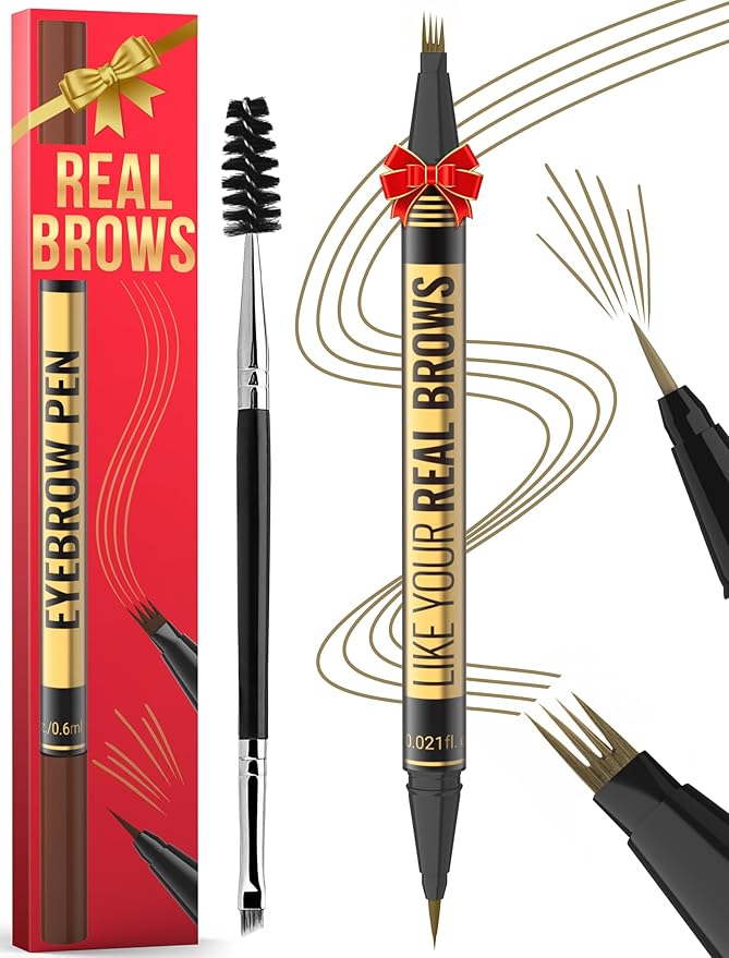 Vevivia Beauty Eyebrow Pen - Microblading eyebrow pencil with Micro-Fork Tip & Precision Tip for Natural Brows, Eyebrow Pencils for Women, Dual-Ended Brow Brush, Waterproof, Light Brown