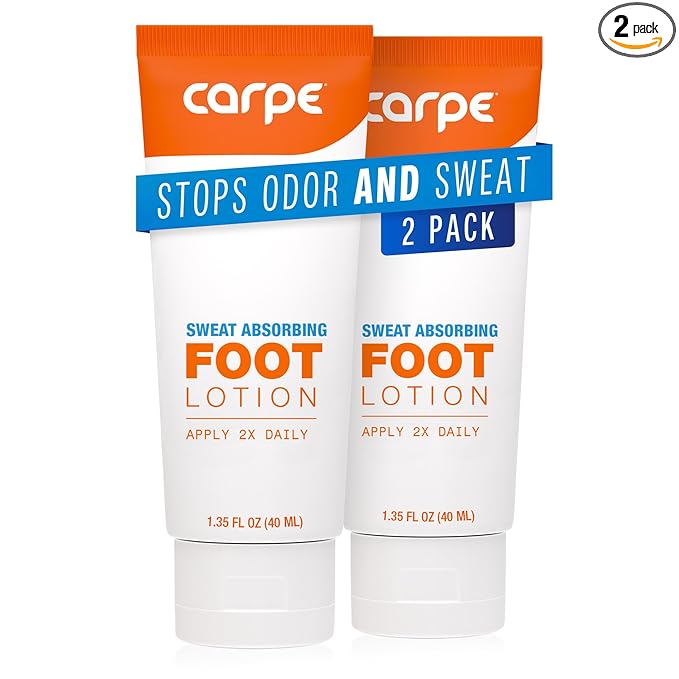 Carpe Sweat Absorbing Foot Lotion, A Dermatologist-Recommended Solution to Stop Sweaty, Smelly feet, Helps Prevent blisters, Great for hyperhidrosis (Pack of Two)