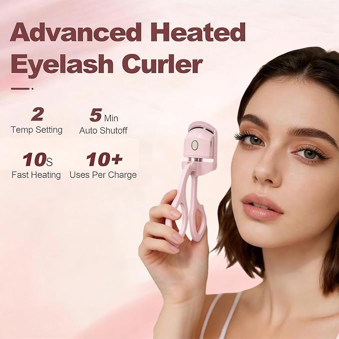 Heated Eyelash Curler for Women - Electric Lash Curler with 10s Fast Heating, Safe Anti-Burn Design, Intelligent Temp Control, Long-Lasting Curls, Portable Makeup Tool (Pink,1PCS)