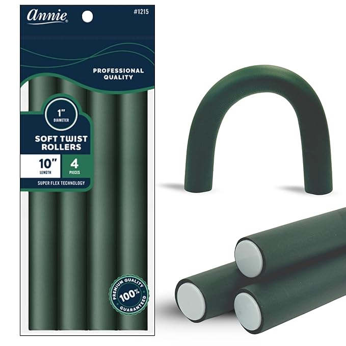 Annie Soft Twist Roller Set 1" Diameter: 4Pcs Flexible 10" Heatless Rollers (Green)