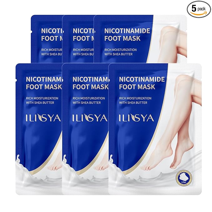 ROUSE Foot Mask Moisturizing 6 Pack Feet Spa Hydrating Mask Socks Soft Dry Cracked Feet Care - Nicotinamide + Shea Butter + Goat Milk - Women and Men