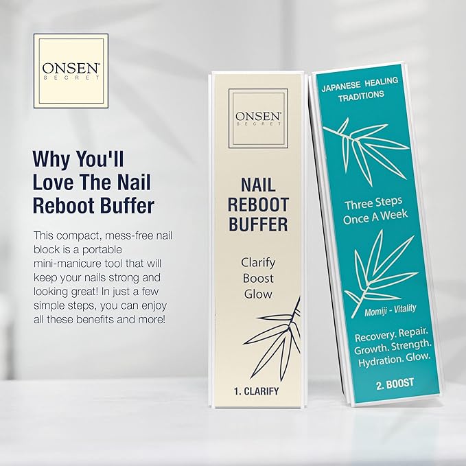 Onsen Japanese Nail File Buffer Sparkle-KIT 1.0, A Free 120/180 Grit Nail File,3-Way Buffer Block, Cuticle Serum with Cuticle Oil in Action-15ml, Optimum Care Series