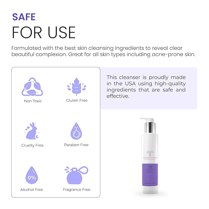 Nova Derm Come Clean Gentle Facial Cleanser –AHA BHA Face Wash for Oily & Acne Prone Skin, Deep Pore Cleansing, Non Comedogenic, Fragrance Free Face Wash(6.7 fl oz)