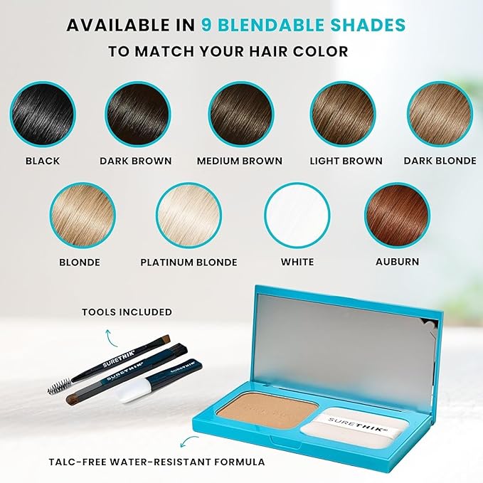 SURETHIK 4-in-1 Premium Hairline Powder Kit - Conceal Thinning Hair, Root Touch-Up, Highlight Refresher & Eyebrow Enhancer for Men and Women (Platinum Blonde)