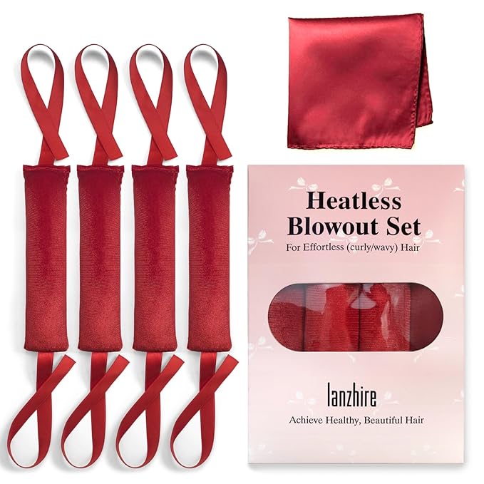 Lanzhire Jumbo Heatless Hair Curlers for Overnight Curls, Blowout Flexi Rod with Ribbon, No Heat Curlers to Sleep In, Soft Overnight Heatless Rods for All Hair Types
