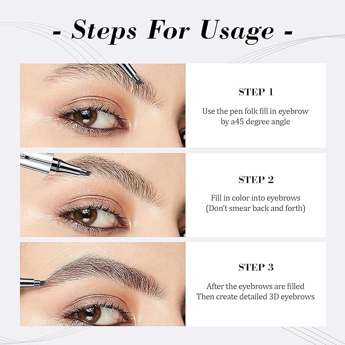 Microblading Eyebrow Pen 4 Fork Tip Tattoo Pencil, Long-Lasting Eye Brow Pencils for Women, Easy to Use Microblade Eyebrow Pencil Eyebrow Brush (Dark Gray)