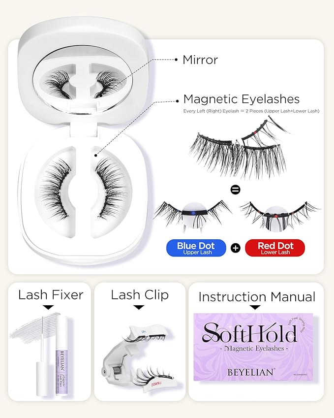 BEYELIAN Magnetic Eyelashes with Applicator, Soft Magnetic Lashes Natural Look Upgrade Lash Fixer Comfortable & Secure Fit Easy to Apply Reusable (CS101+Lash Fixer)