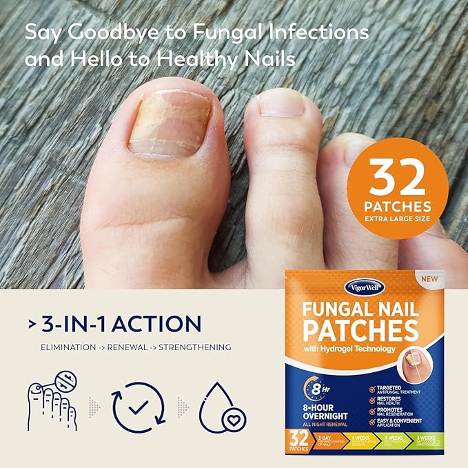 Small Nail Patches Extra Strength: 32 PCS Nighttime Hydrogel Patches for Overnight Repair - Visible Results in 8 Hours - Toenail Extra Strength
