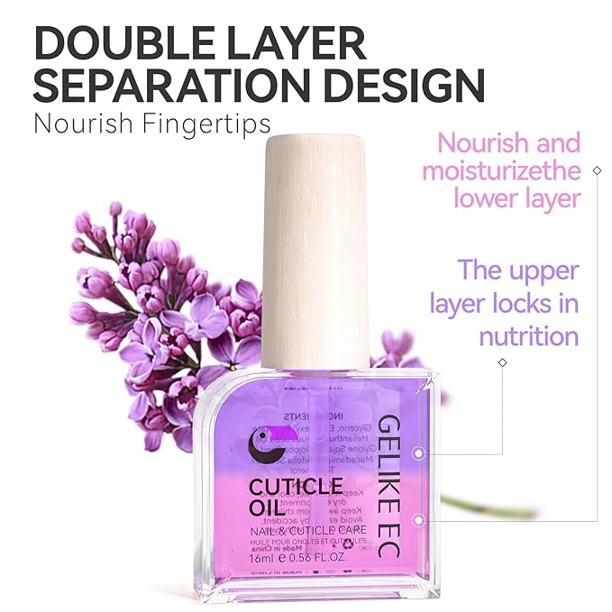 Gelike EC Nail Cuticle Oil - Lavender Scent Dual Color Nail Moisturizing With Jojoba Vitamin B & E for Nail Bed ＆ Damaged Nails Repair Treatment - Cuticle Cream for Nail Growth and Strength(16ml)