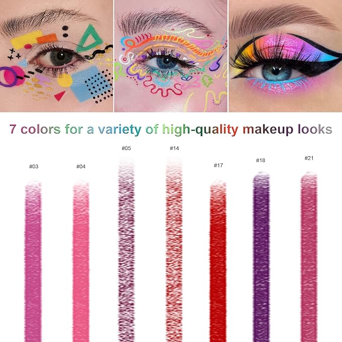 LemonSac 7 Colorful Eyeliner Pen Set, Eye Shadow Pencil, Pearl Eyeliner Kit Metallic Glitter Eye liner Pencil for Women Eye&Lip Liner Professional Eye Makeup Set Colorful Eye Color (7PCS C)