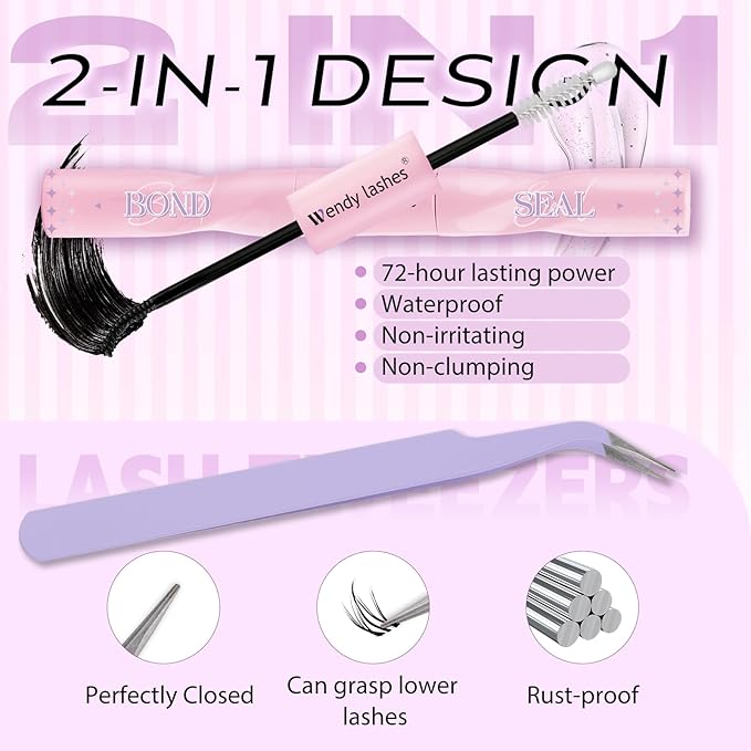 WENDY LASHES Clusters Kit 60D+80D+80D+100D+100D+200D 1680Pcs Wispy Eyelash Clusters 10-18mm Natural DIY Lash Extension Kit D Curl for Beginners