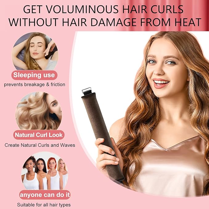 Overnight Heatless Hair Curler- 4 Piece Set- Jumbo Heatless Curls- Satin Flexi Rods to Sleep in- No Heat Curler Overnight Sleeping Curls Styling Tools- Gentle Rollers for All Hair Types