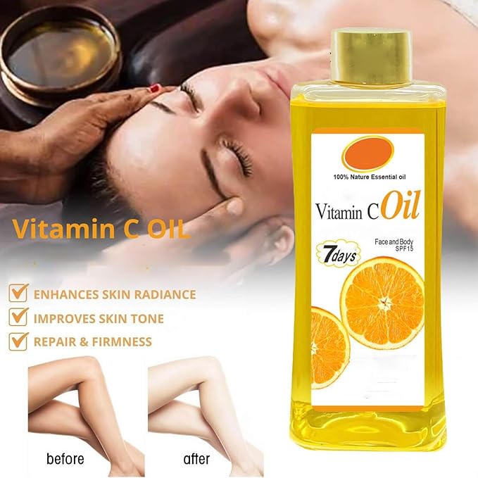 Vitamin C Oil for Massage and Skin Moisturizing, Lightweight Hydrating Body Oil for Dry Skin, Spa Body Care Oil, 200ml / 6.76 fl oz