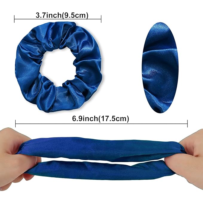 Silk Satin Scrunchies for Women Girls 12 PCS Navy Blue Hair Scrunchies Silk Satin Hair Ties for Thick Hair Bulk Hair Ties Hair Accessories