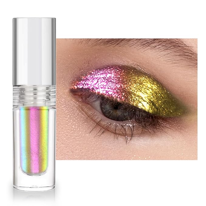 Multichrome Glitter Liquid Eyeshadow, Chameleon Shifting Color, Holographic Metallic Eyeshadow, Long-Lasting Wear, Vegan Eye Topper for Party, Daily Makeup (#02)