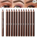 Eyebrow Pencils for Women, 12Pcs Hard-Core Wooden Eye Brow Eye Liner Pencils for Beginner Makeup, Black Coffee Brown Colors, Waterproof & Sweat-Proof (Brown-12 Pcs-E03)