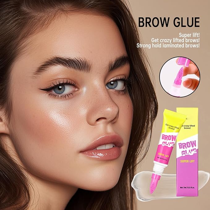 Brow Lamination Gel with Comb, 24H Clear Eyebrow Glue for Fluffy Lifted Brows, Sweatproof & Non-Flaky Hold, Creates Natural Feathered Look, All-Day Styling Kit (2-Pack)