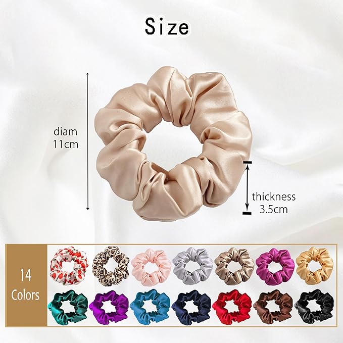SALE 100% Pure Mulberry Silk Hair Scrunchies16 Momme silk scrunchies 100% SilkHair Scrunchies Silk Hair Ties for Women Girls Curly Thick Thin Hair Women's Black Satin Sleep (1, 14 leopard print)