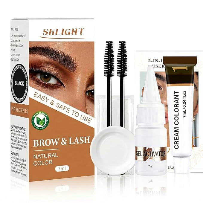 Lash Color Kit, At Home DIY Eyebrow & Eyelash Color Set, Instant Results with Natural Ingredients, Safe & Easy to Use, Temporary Color up to 2 Weeks 7ml (Black)