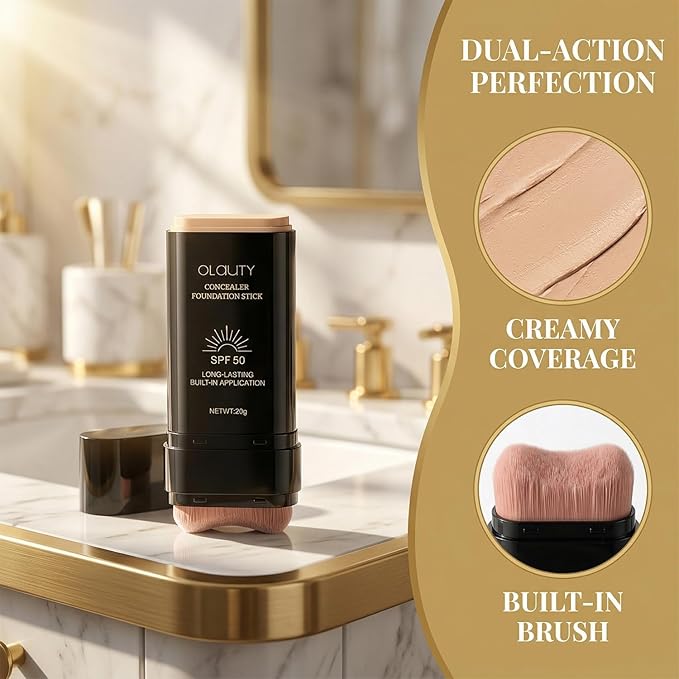 Foundation Stick, 2 in 1 Dual-Ended Long-Lasting Concealer Korean Foundation Stick, Full Coverage Foundation Makeup, Sunscreen Concealer Stick, Tattoo Cover Up Makeup, Matte Finish for Face (WHEAT)