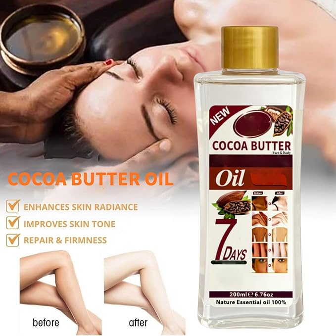 Cocoa Butter Oil for Massage and Skin Moisturizing, Lightweight Hydrating Body Oil for Dry Skin, Spa Body Care Oil with Cocoa Butter Extract, 200ml / 6.76 fl oz
